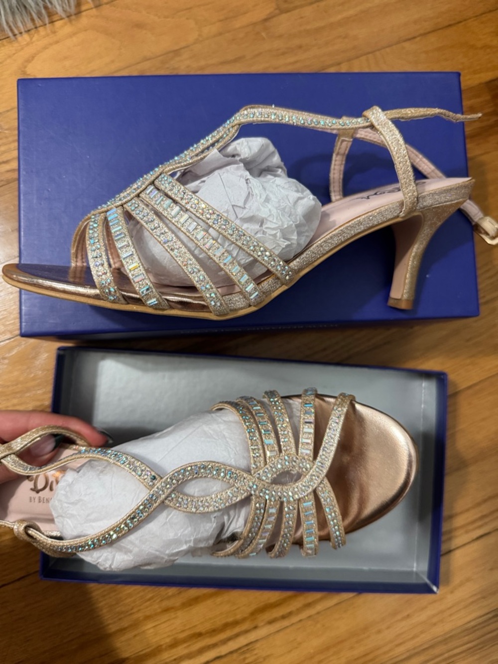 Benjamin Walk Rose Gold Crystal-Strap Dress Sandals